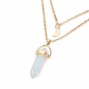 Natural Stone Crystal Layered Gold Necklace Choker